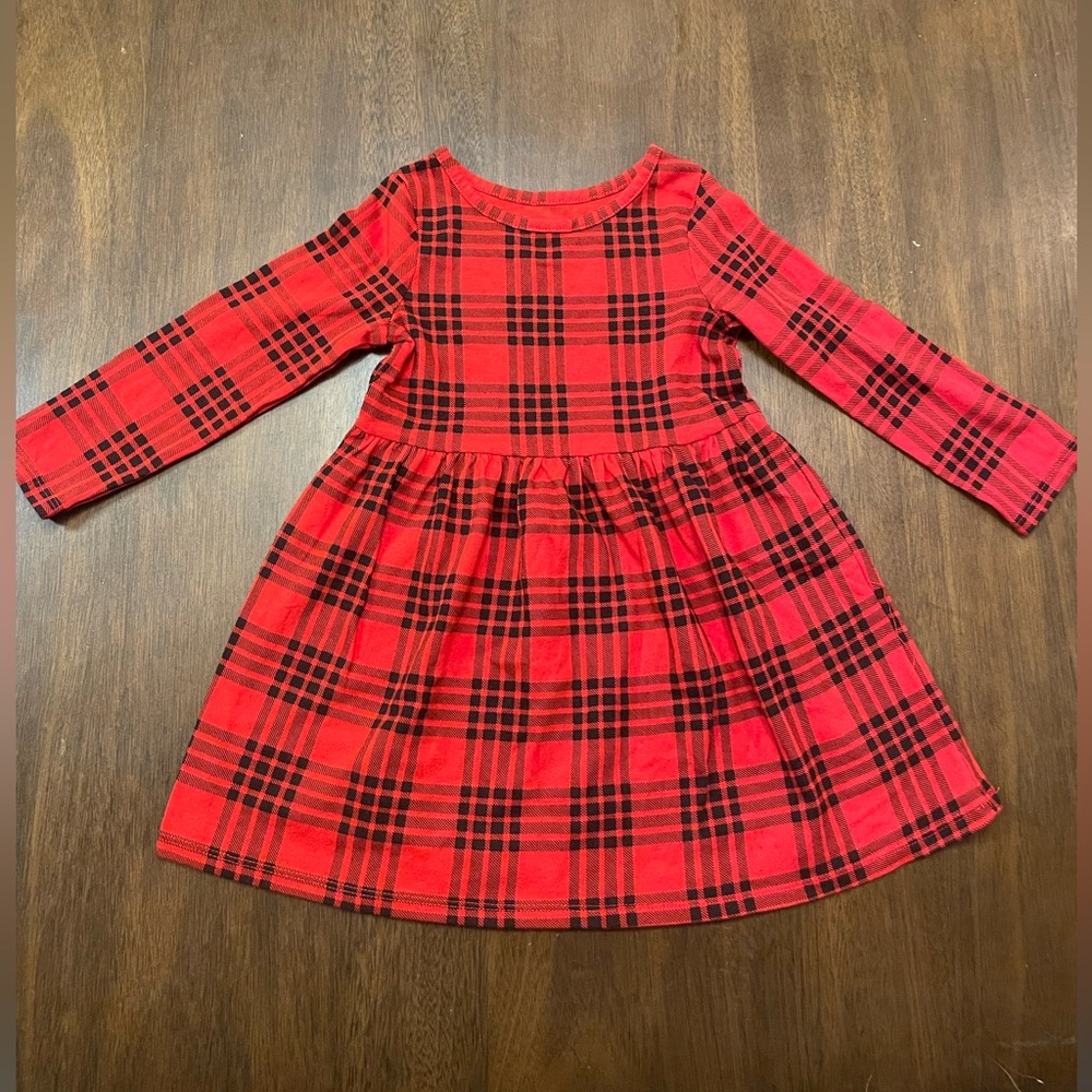 Cat & Jack Red Black Plaid Long Sleeve Holiday Christmas Dress